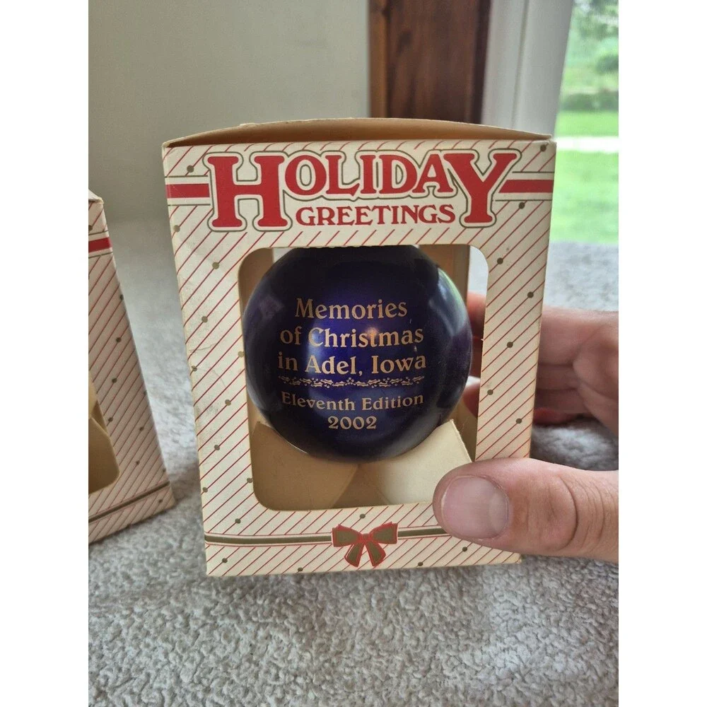 Vintage Adel Iowa Christmas Ornaments Lot of 3 Dallas County Local History Boxed